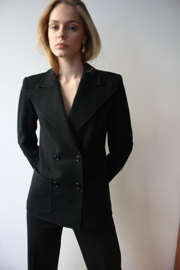 YSL Rive Gauche 1970’s jersey wool tuxedo trouser suit