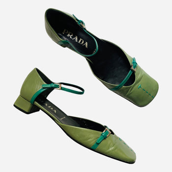 Prada Mary Jane style 90’s green leather flats 37-38 IT