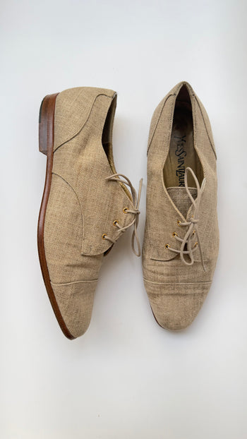 Yves Saint Laurent 1990’s beige canvas lace-up shoes 37-37.5