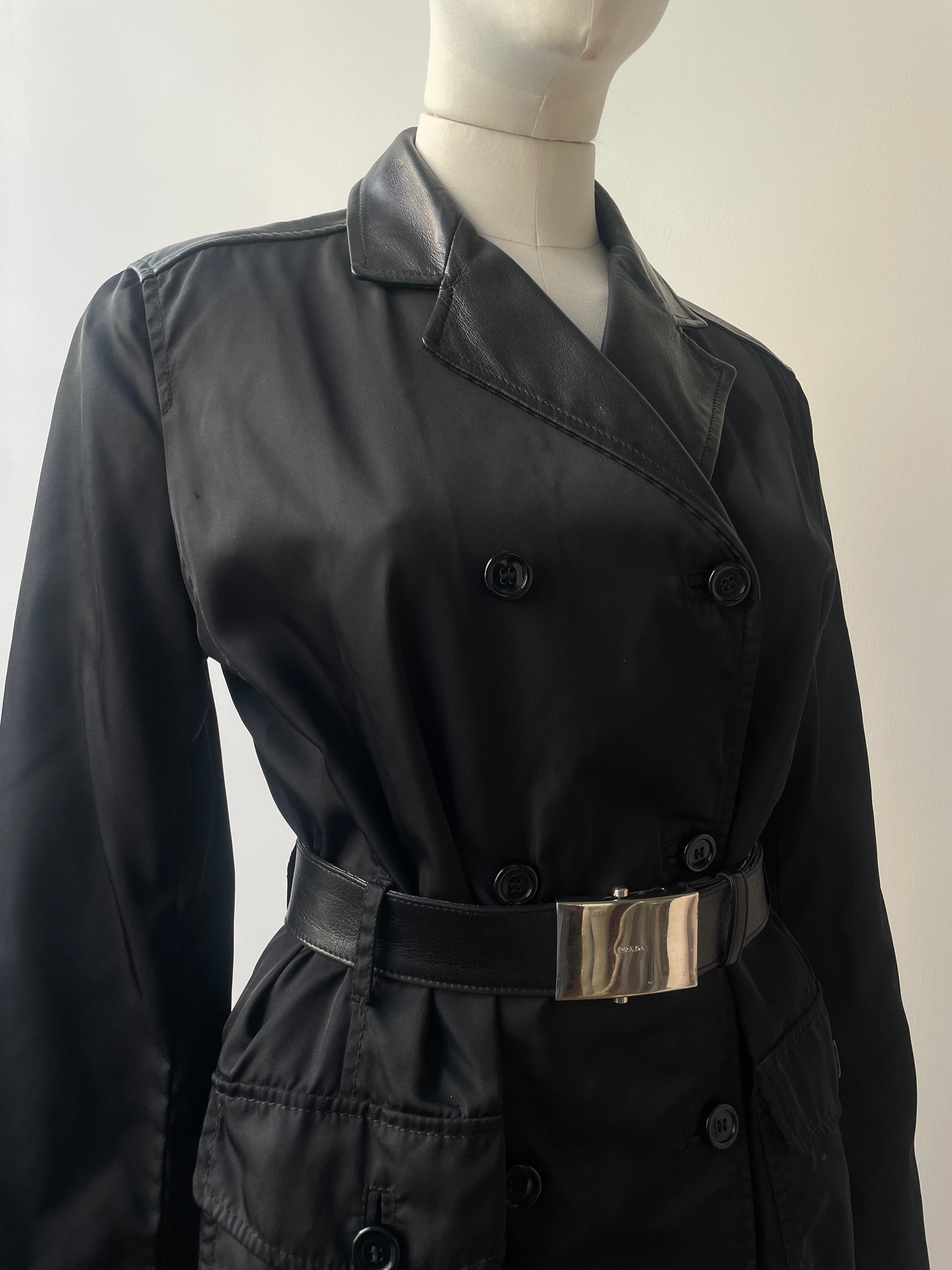 Prada A/W 1994 nylon & leather belted trench coat - Lanabu Limited