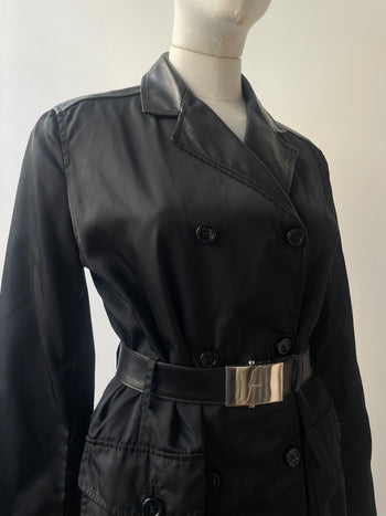 Prada A/W 1994 nylon & leather belted trench coat