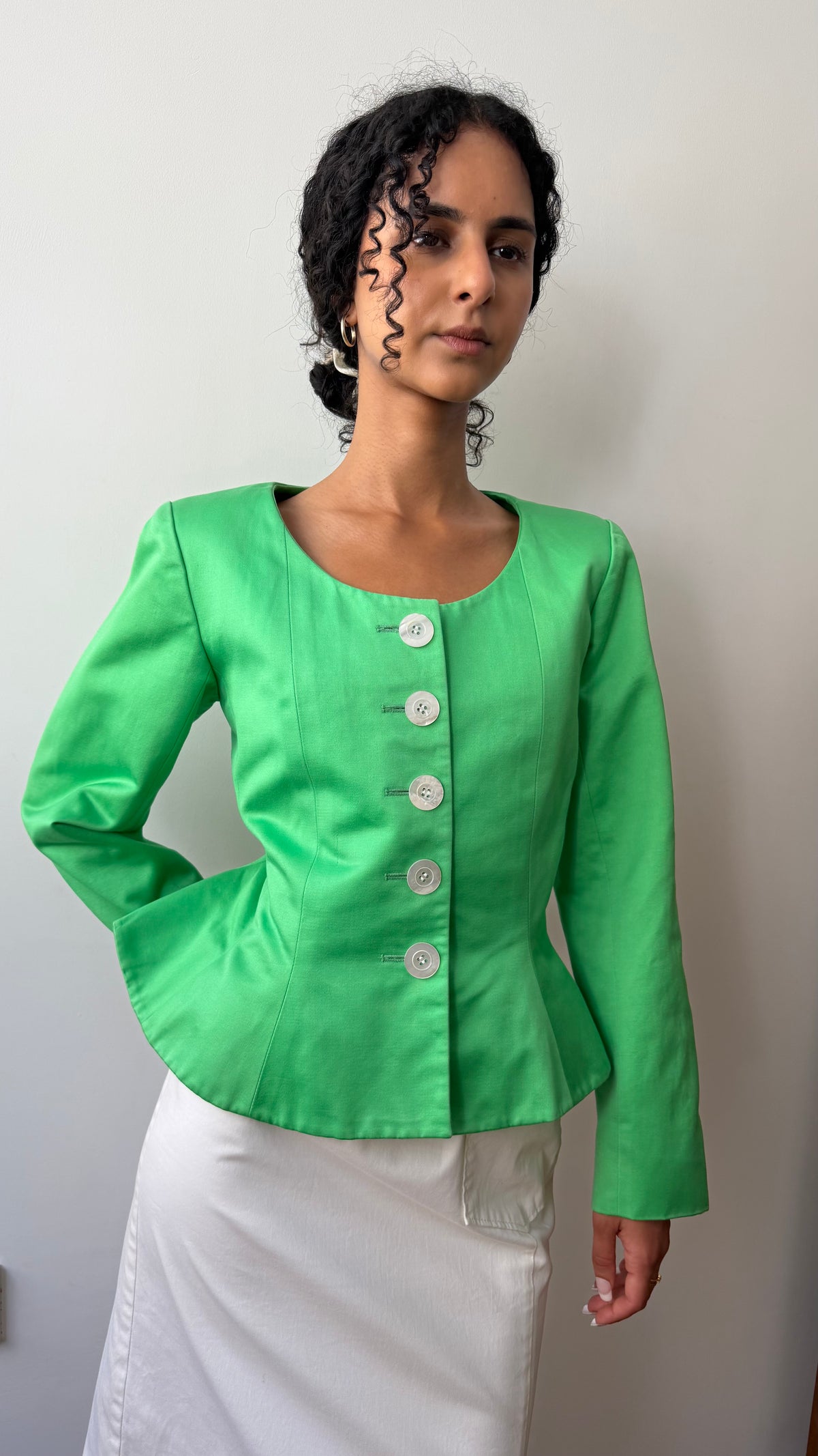 YSL Rive Gauche 1990’s peplum shape jacket in salad green