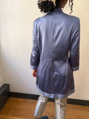 Vintage Mandarin pure silk pastel blue long-line jacket