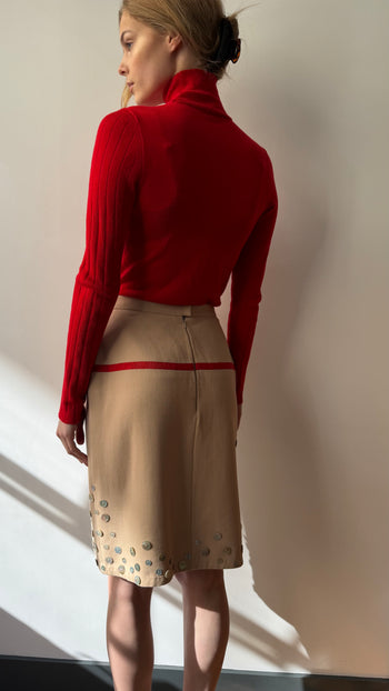 Chanel pear shell button appliqué vintage wool skirt
