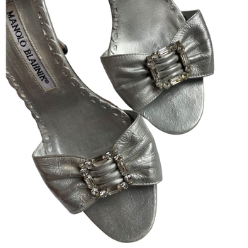 Manolo Blahnik open-toes silver courts with diamanté buckle 37.5