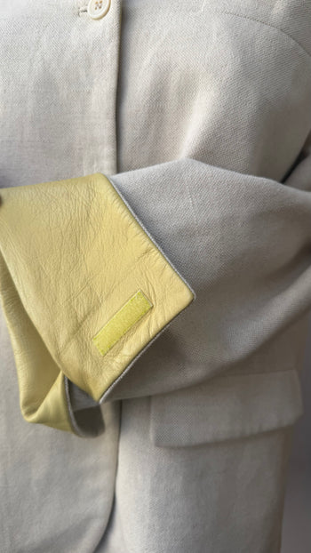 Prada SS1998 linen blend jacket with contrasting yellow green leather cuffs
