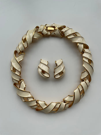 Givenchy vintage white ecru enamel jewellery set