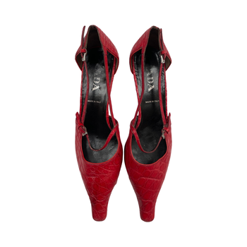 Prada 90’s red croc embossed courts 37.5