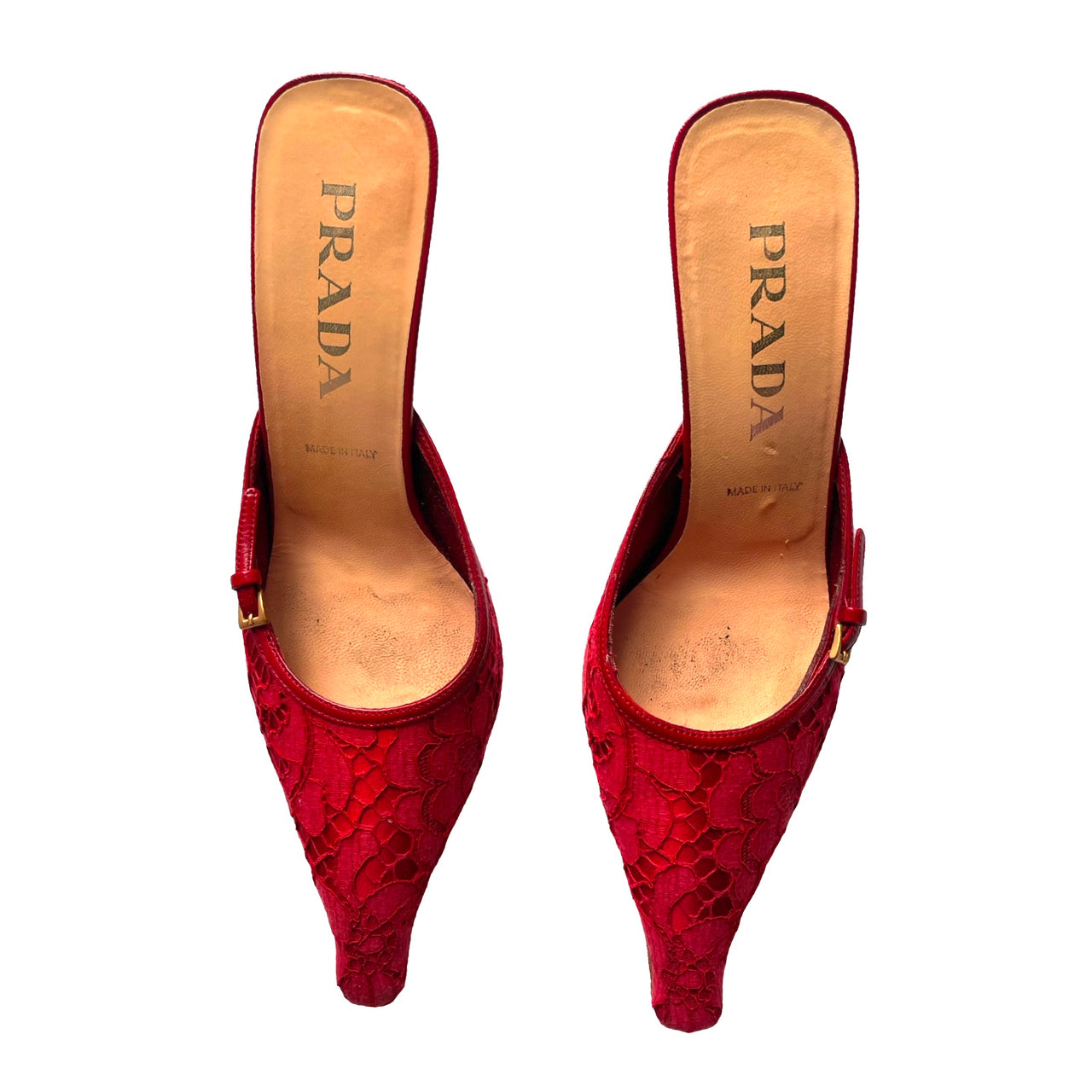 Prada red lace kitten heel mules 38