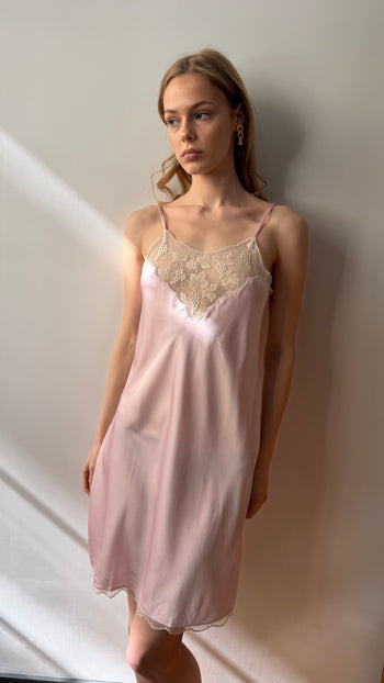 Christian Dior 1980’s pink lace applique night slip dress XS