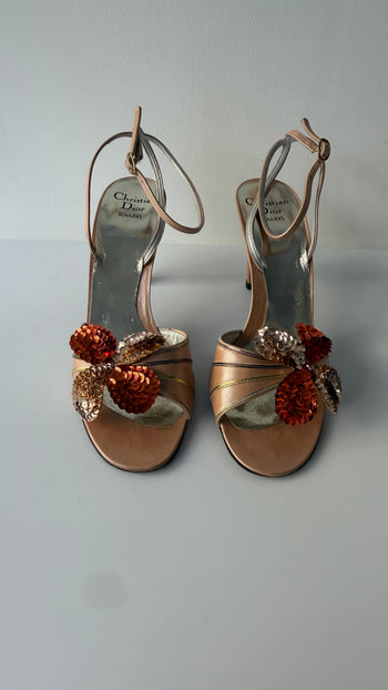 Christian Dior ankle straps open-toe embellished evening wear courts 37.5- 38 EU