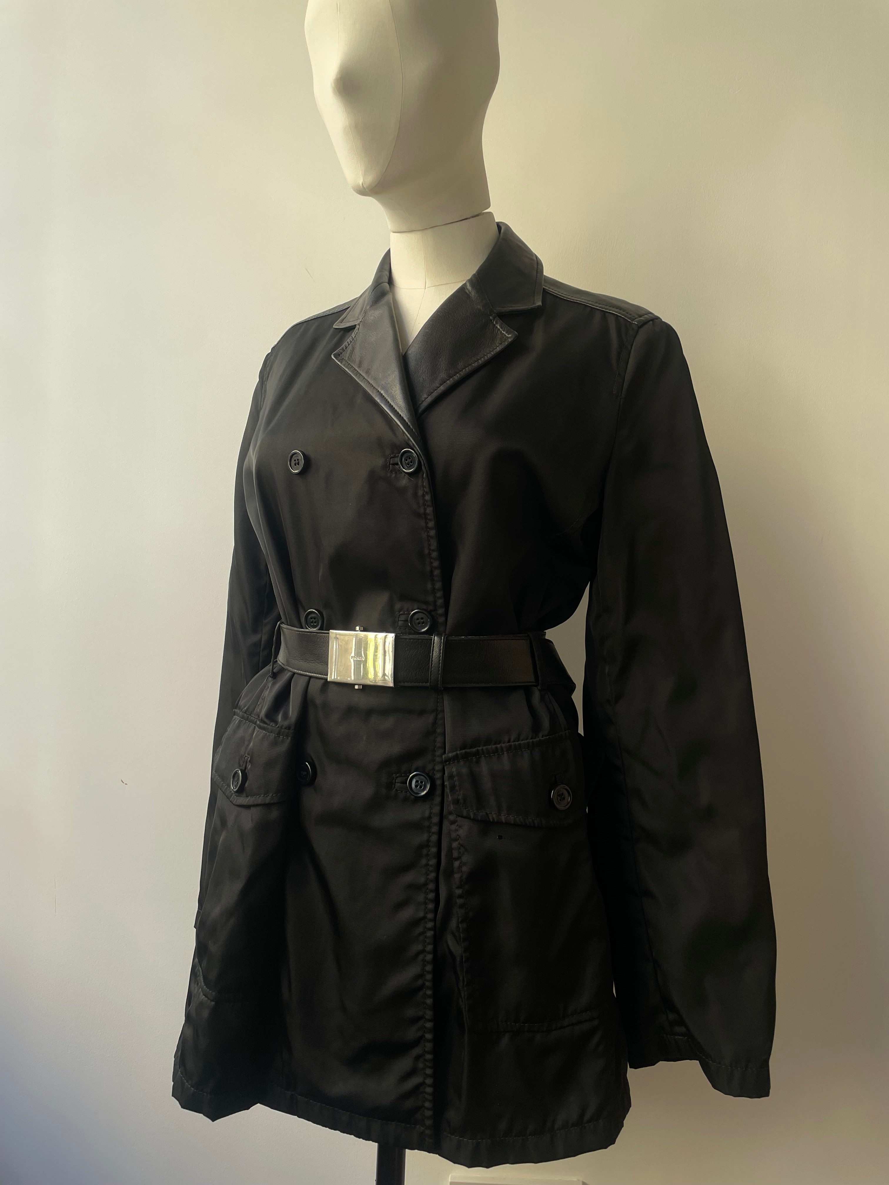 Prada A/W 1994 nylon & leather belted trench coat - Lanabu