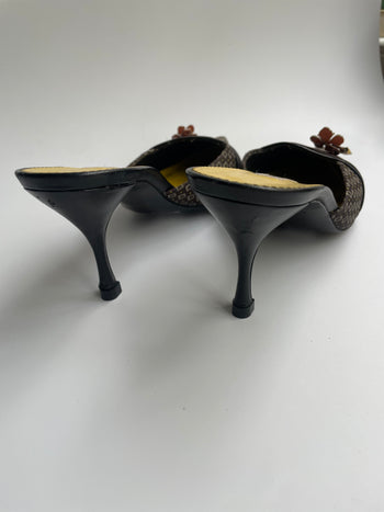 Prada 2003 Kimono print kitten heel mules 38.5 IT