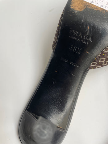 Prada 2003 Kimono print kitten heel mules 38.5 IT