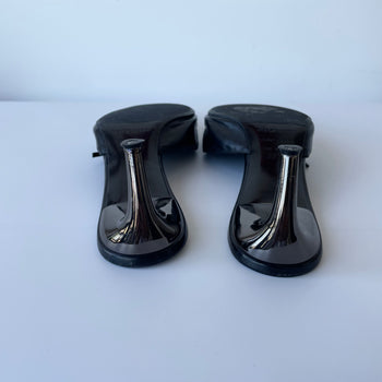 Sergio Rossi black leather bondage 2000’s kitten heel mules