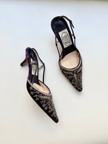 Emma Hope velvet beaded evening slingback courts