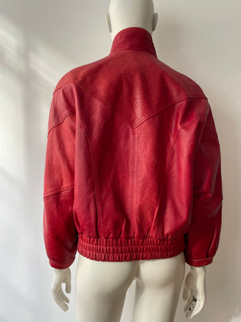 Vintage red leather bomber jacket