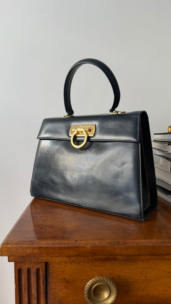 Salvatore Ferragamo Iconic Top Handle handbag beat-up vintage black leather