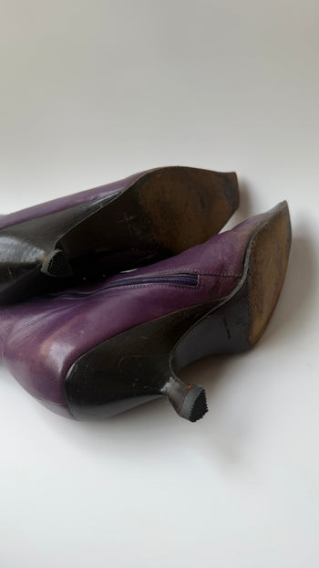 Miu Miu purple square toe kitten heel boots