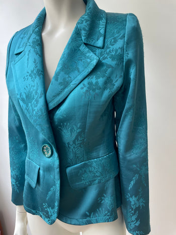Yves Saint Laurent 1990’s vintage turquoise jacquard blazer