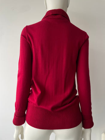 Chanel vintage wool cherry red CC button front pocket jumper