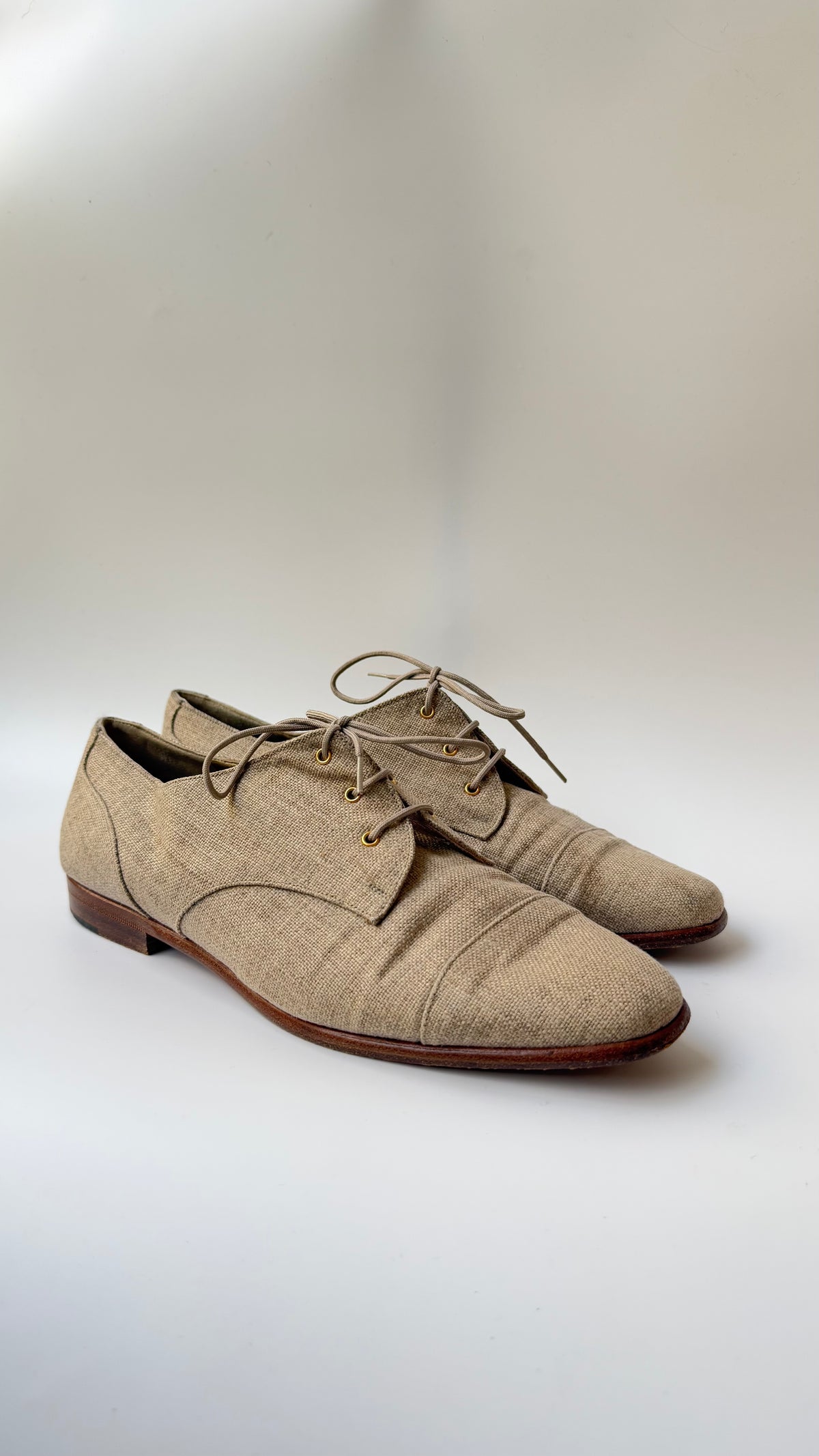 Yves Saint Laurent 1990’s beige canvas lace-up shoes 37-37.5