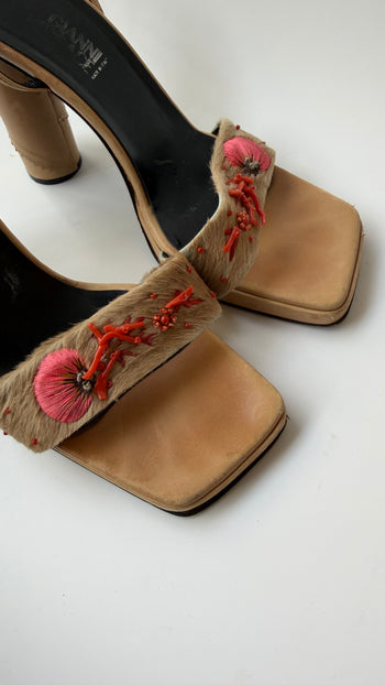 Gianni Versace coral applique open heels 38