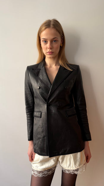 Yves Saint Laurent FW2018 runway structured leather blazer