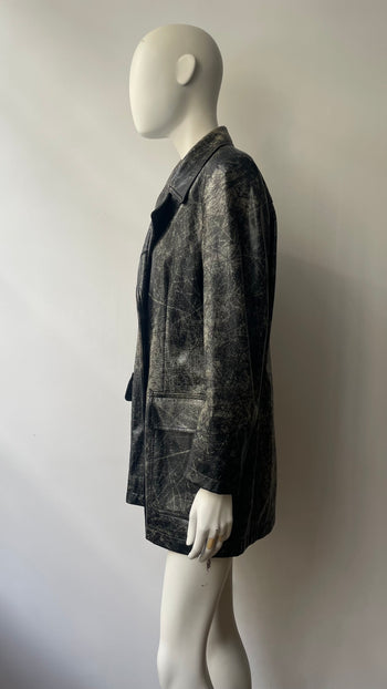 Yves Saint Laurent 1990’s vintage distressed effect double breasted leather jacket