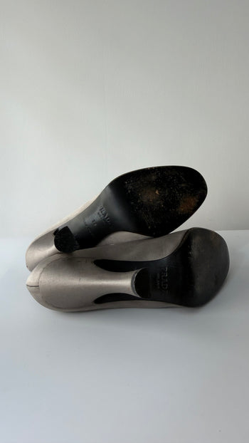 Prada A/W 1994 grey silk satin courts 38 IT