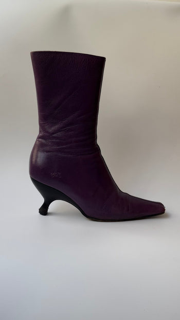 Miu Miu purple square toe kitten heel boots