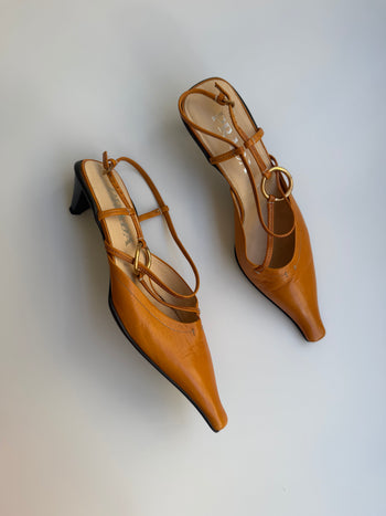 Prada early 00’s orange leather slingback courts