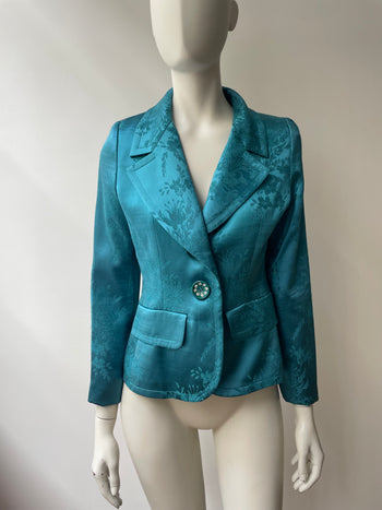 Yves Saint Laurent 1990’s vintage turquoise jacquard blazer