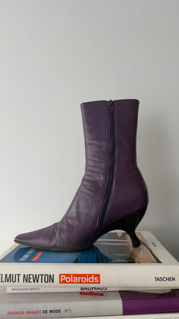 Miu Miu purple square toe kitten heel boots