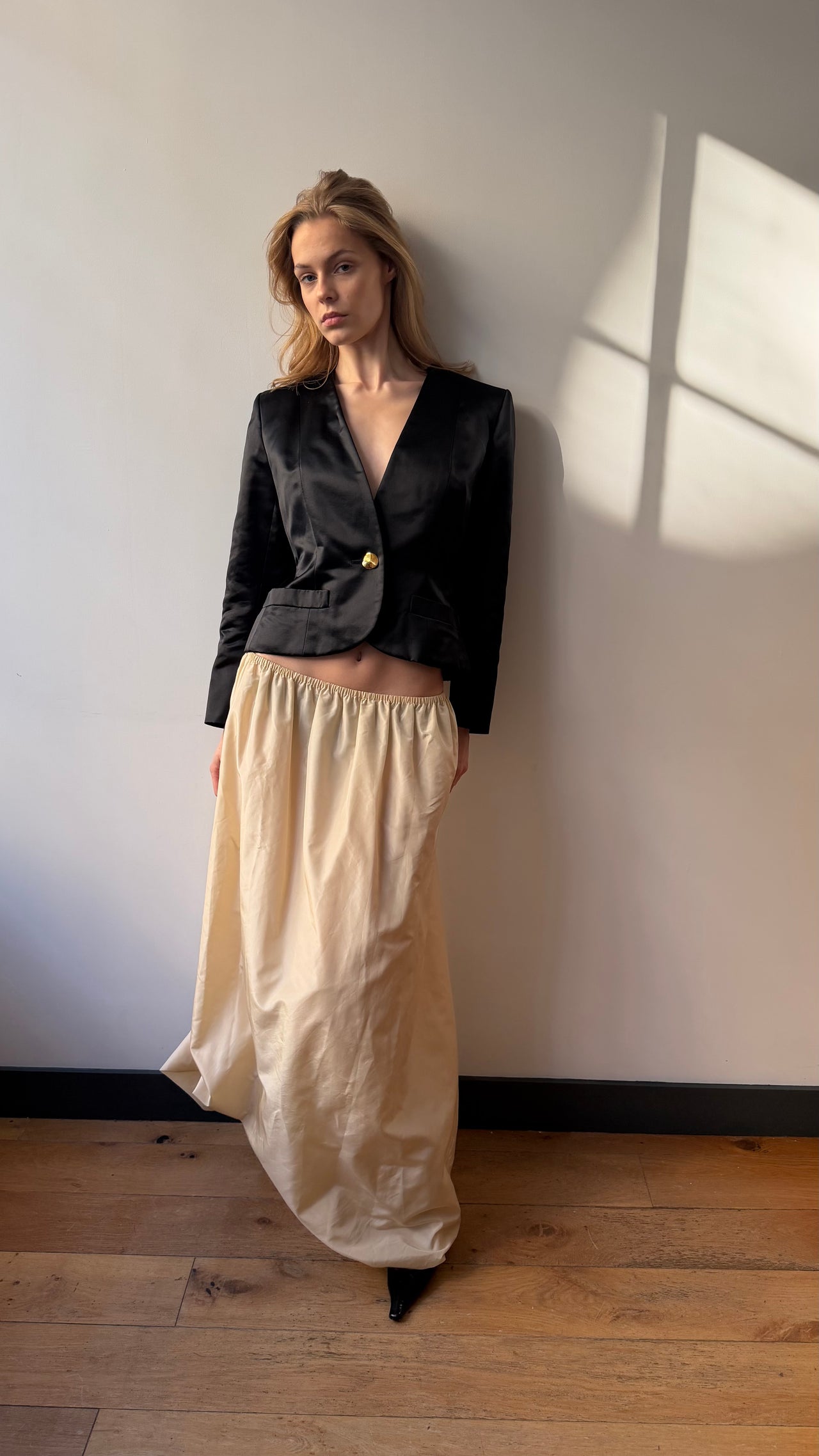 Yves Saint Laurent Rive Gauche 1990’s black satin silk evening blazer jacket