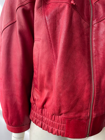 Vintage red leather bomber jacket