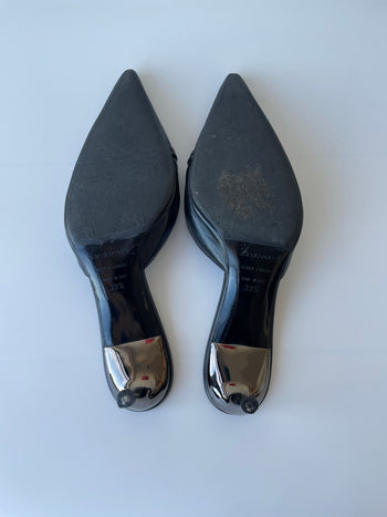 Sergio Rossi black leather bondage 2000’s kitten heel mules