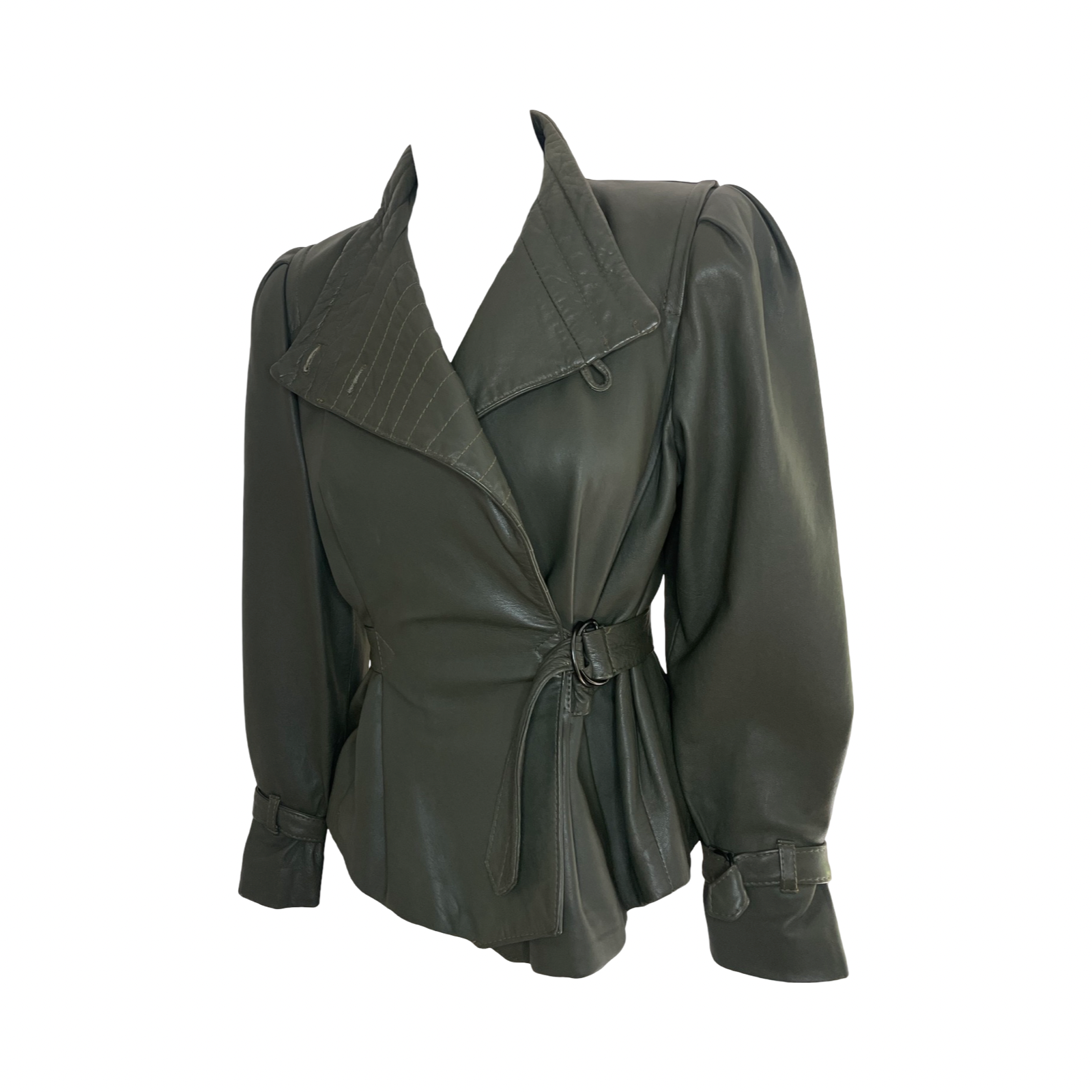 Yves Saint Laurent 1980s vintage volume shoulders belted khaki Yves Saint Laurent 1980s vintage volume shoulders belted khaki