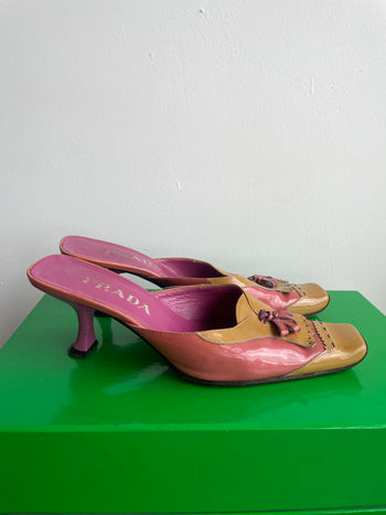 Prada contrasting patent leather 90’s vintage tassel detail mules 38.5