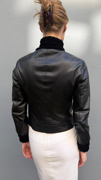 Armani Jeans high-collar zipped leather jacket XS