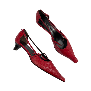 Prada 90’s red croc embossed courts 37.5