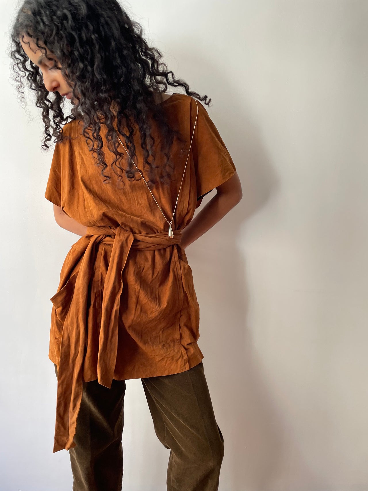 Prada tan suede belted mini dress tunic