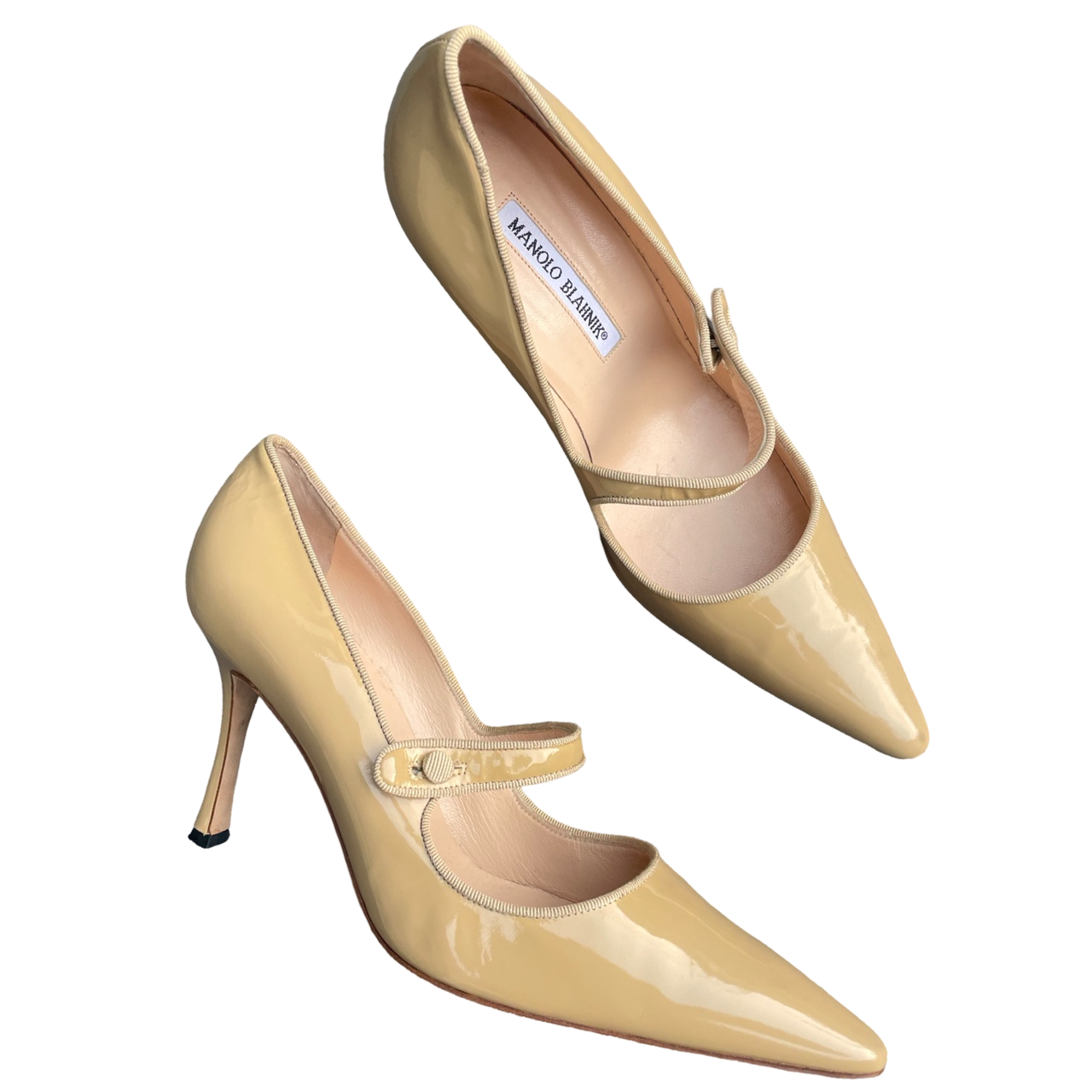 Manolo Blahnik Campari beige patent 39.5