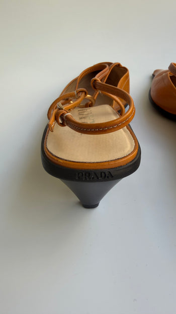 Prada early 00’s orange leather slingback courts