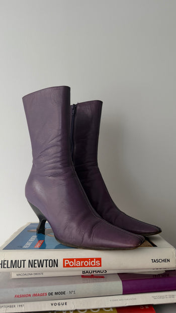 Miu Miu purple square toe kitten heel boots