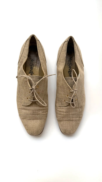 Yves Saint Laurent 1990’s beige canvas lace-up shoes 37-37.5