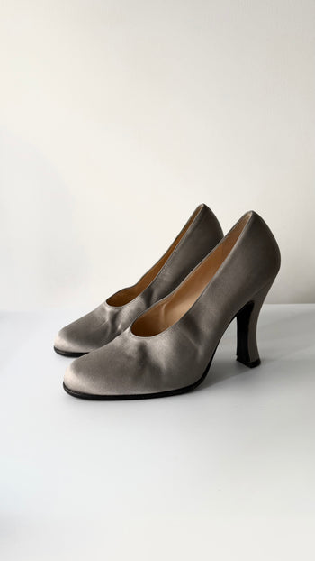 Prada A/W 1994 grey silk satin courts 38 IT