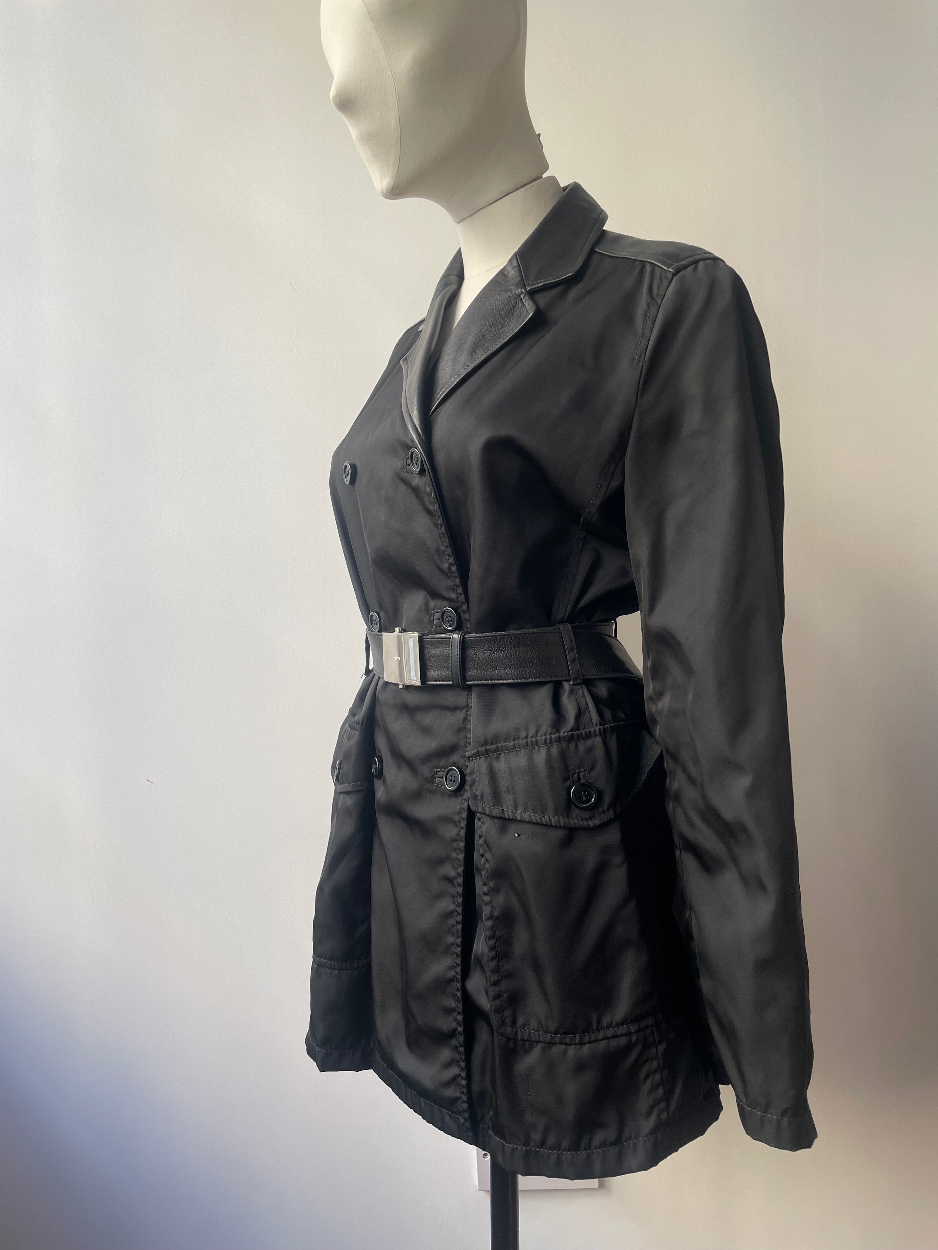 Prada A/W 1994 nylon & leather belted trench coat - Lanabu