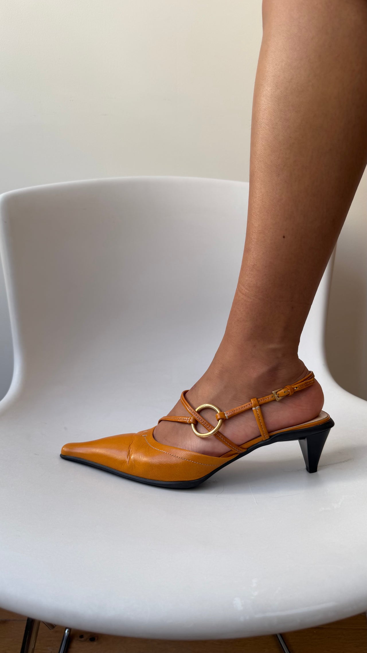 Prada early 00’s orange leather slingback courts