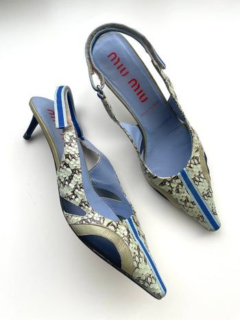 Miu Miu SS2000 snakeskin slingback courts 38.5 IT